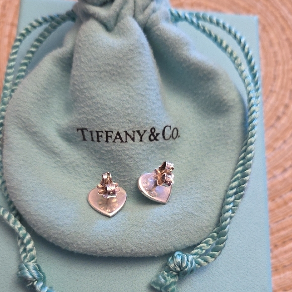 Tiffany & Co. Silver Heart Studs with Blue Pouch - Picture 3 of 6